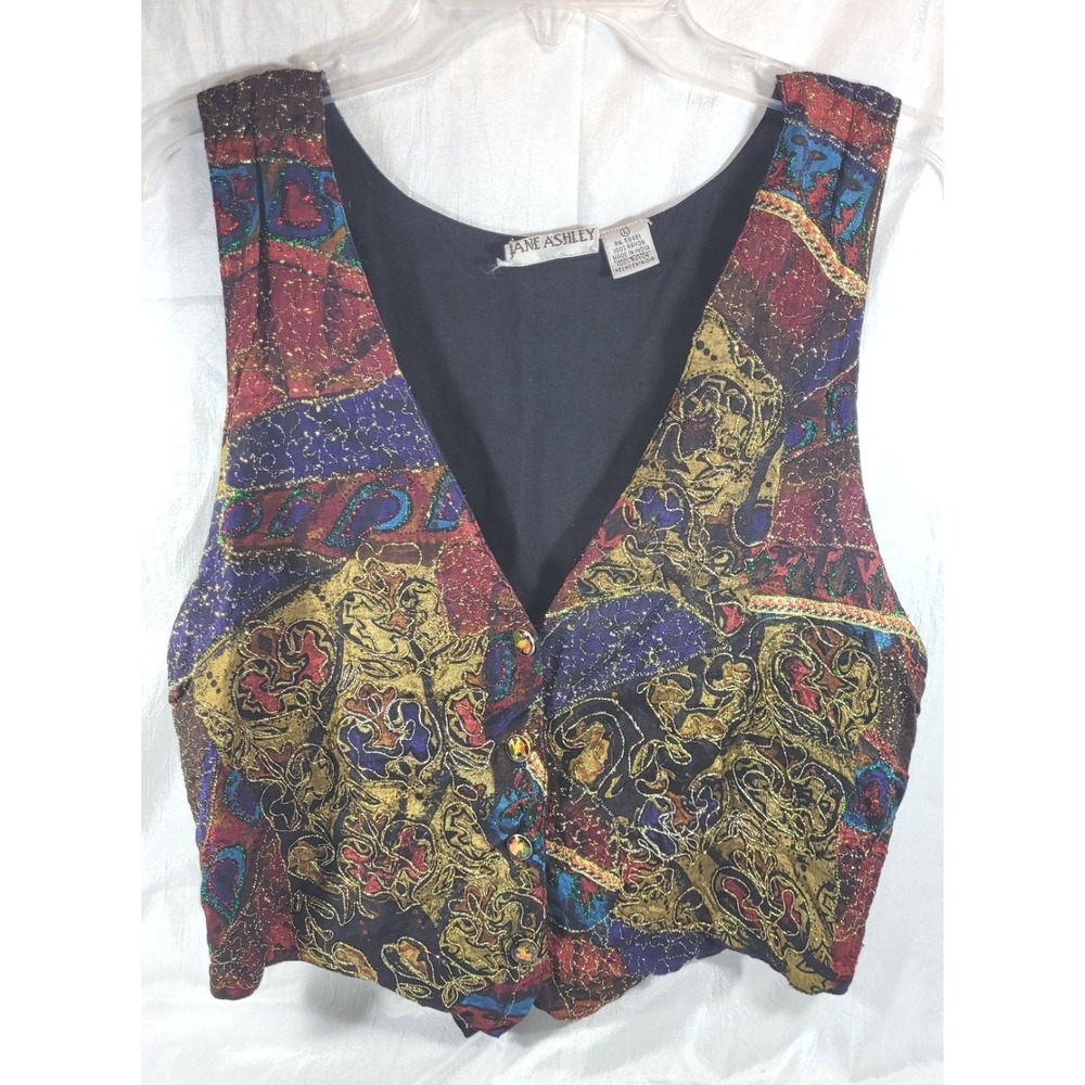 Jane Ashley Women's 100% Rayon Patchwork Pattern Metallic Threading Vest - L